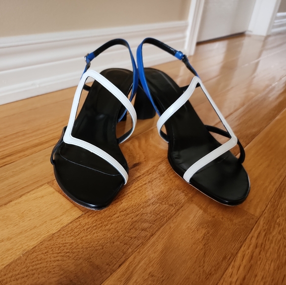 Brigette Marin Blue, White and Black Leather Sandals - Picture 6 of 16